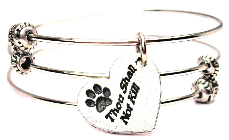 Thou Shall Not Kill With Paw Print Triple Style Expandable Bangle Bracelet