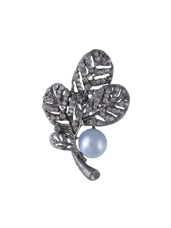 Shiny Gunmetal Leaf Design Brooch Pin