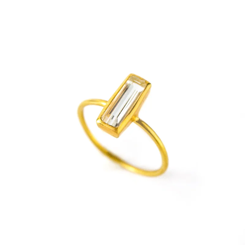 Tiny Clear Quartz Bar Ring : April Birthstone