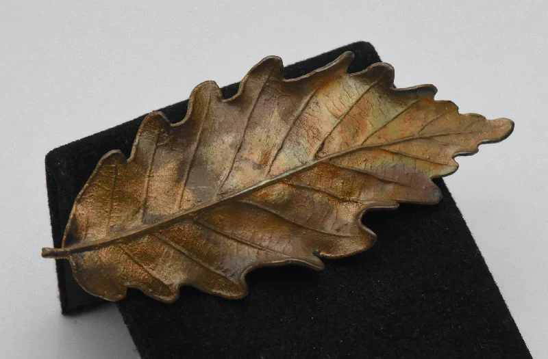 Vintage Copper Enameled Chestnut Leaf Brooch/Pendant