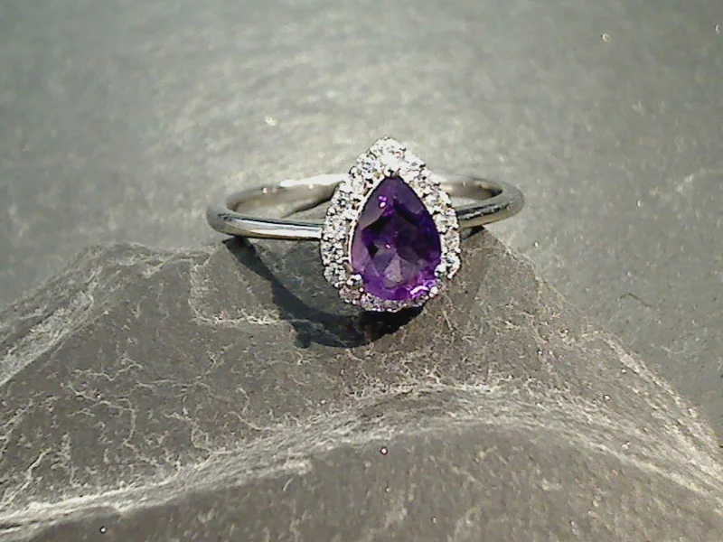 Size 10 Amethyst, CZ, Sterling Silver Ring