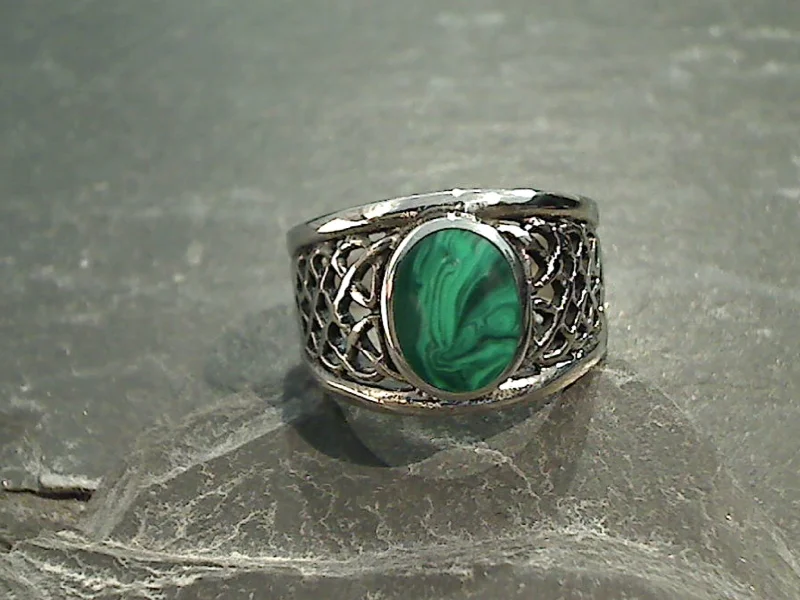 Size 10 Malachite, Sterling Silver Celtic Ring