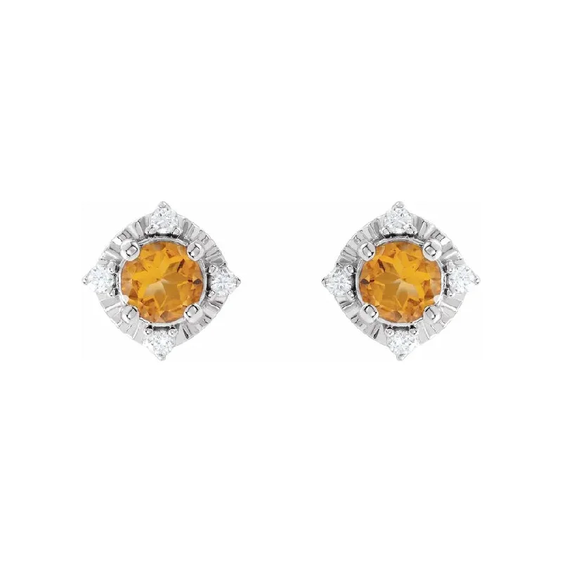 Citrine Earrings with Diamonds