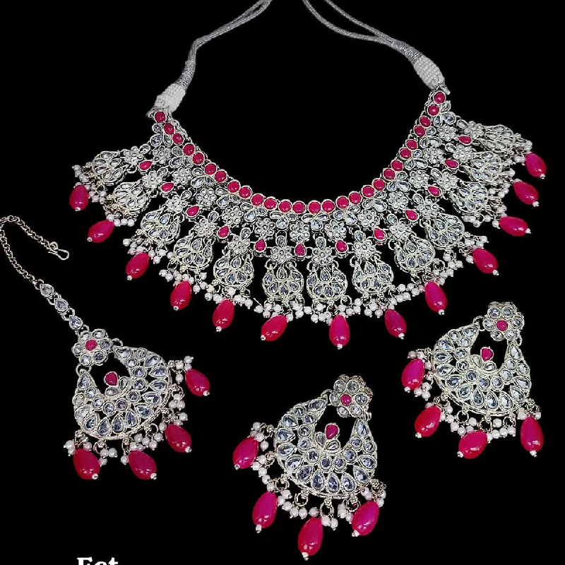 Lucentarts Jewellery Silver Plated Crystal And Beads Necklace Set