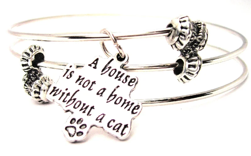 A House Is Not A Home Without A Cat Triple Style Expandable Bangle Bracelet