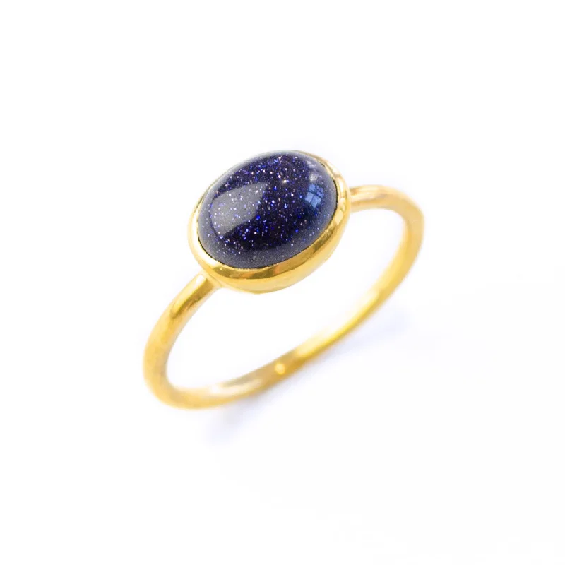 Oval Blue Goldstone Cabochon Ring