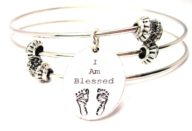 I Am Blessed With Baby Feet Triple Style Expandable Bangle Bracelet