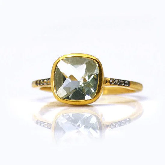 Green Amethyst Pave Ring: February Birthstone