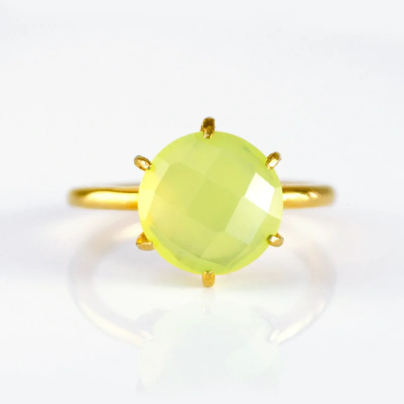 Green Chalcedony Round Prong Set Ring - August Birthstone