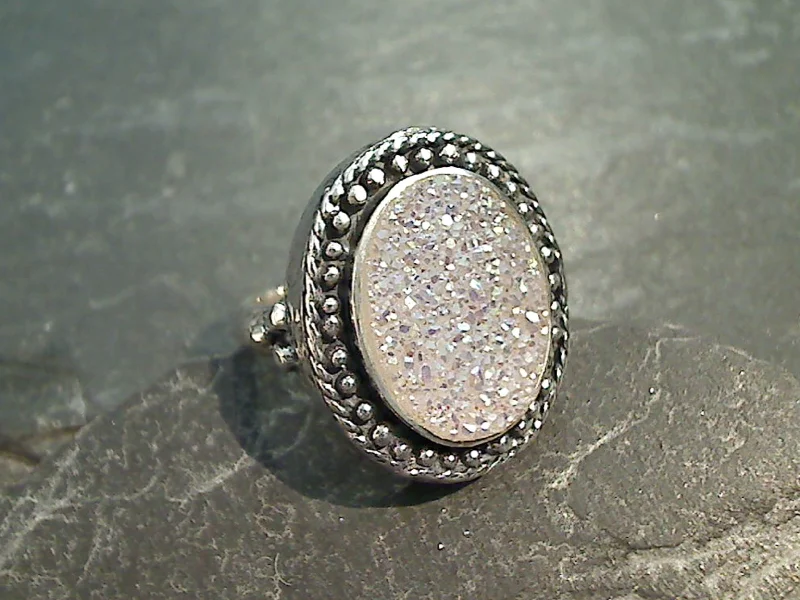 Size 6 Druzy Quartz, Sterling Silver Ring