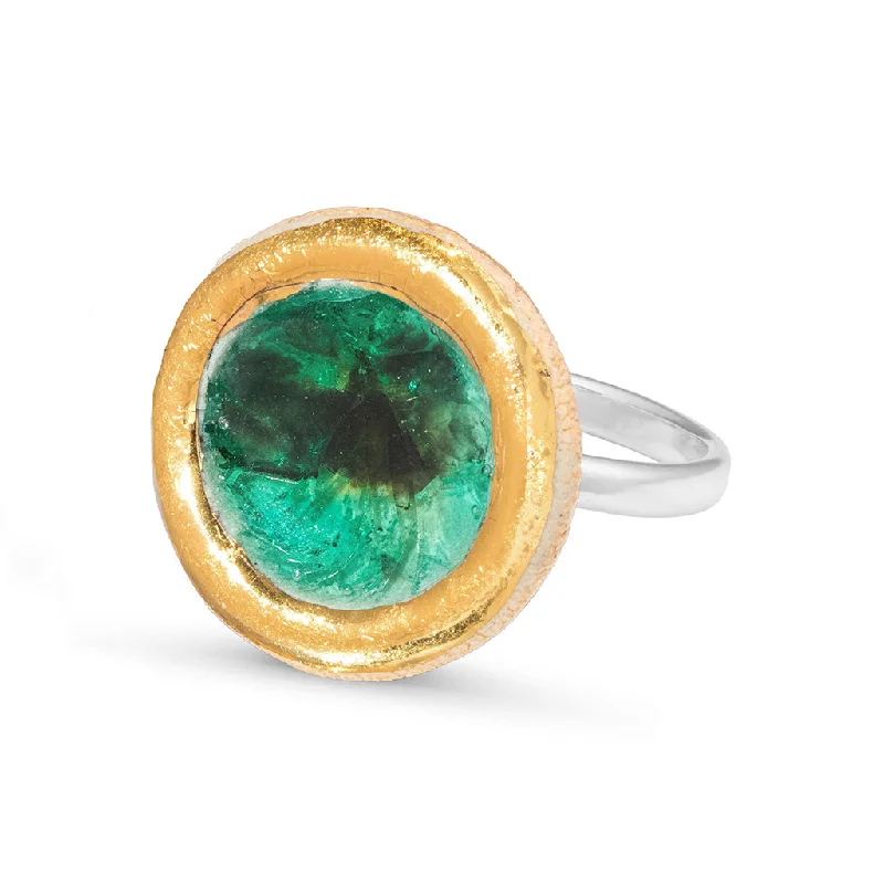 Large Round Emerald Reef Adjustable Ring