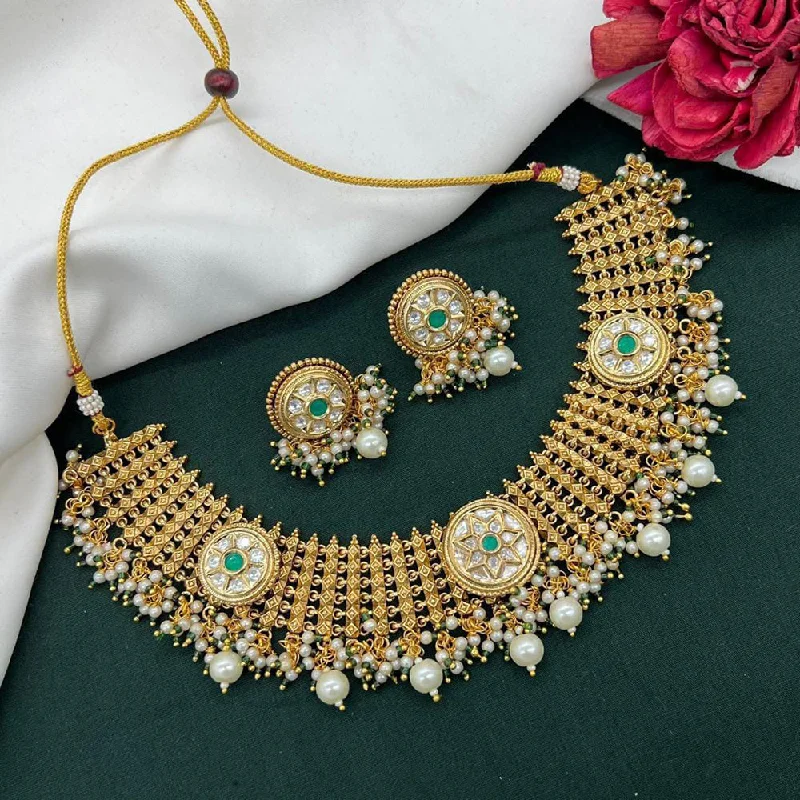 Manisha Jewellery Gold Plated Pota Stone Choker Necklace Set