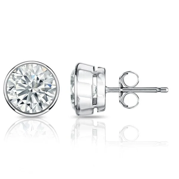 Auriya 3 1/5ctw Round Diamond Stud Earrings Bezel-set 18k Gold - GIA Certified