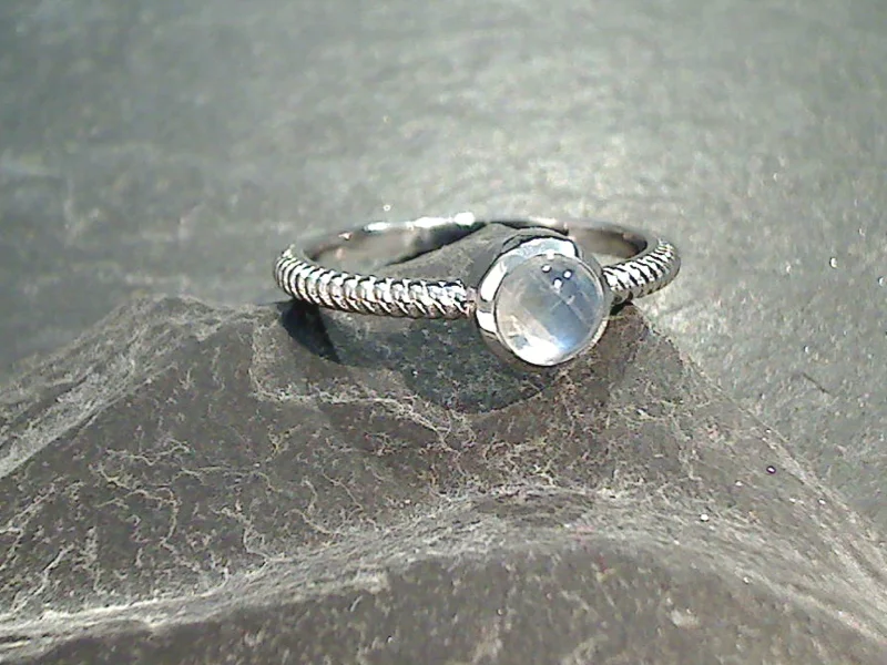 Size 8 Moonstone, Rhodium Plated Sterling Silver Ring