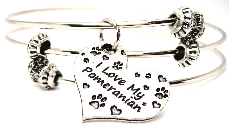 I Love My Pomeranian Heart Triple Style Expandable Bangle Bracelet