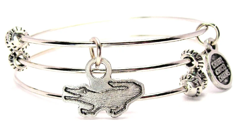 Engraved Alligator Triple Style Expandable Bangle Bracelet