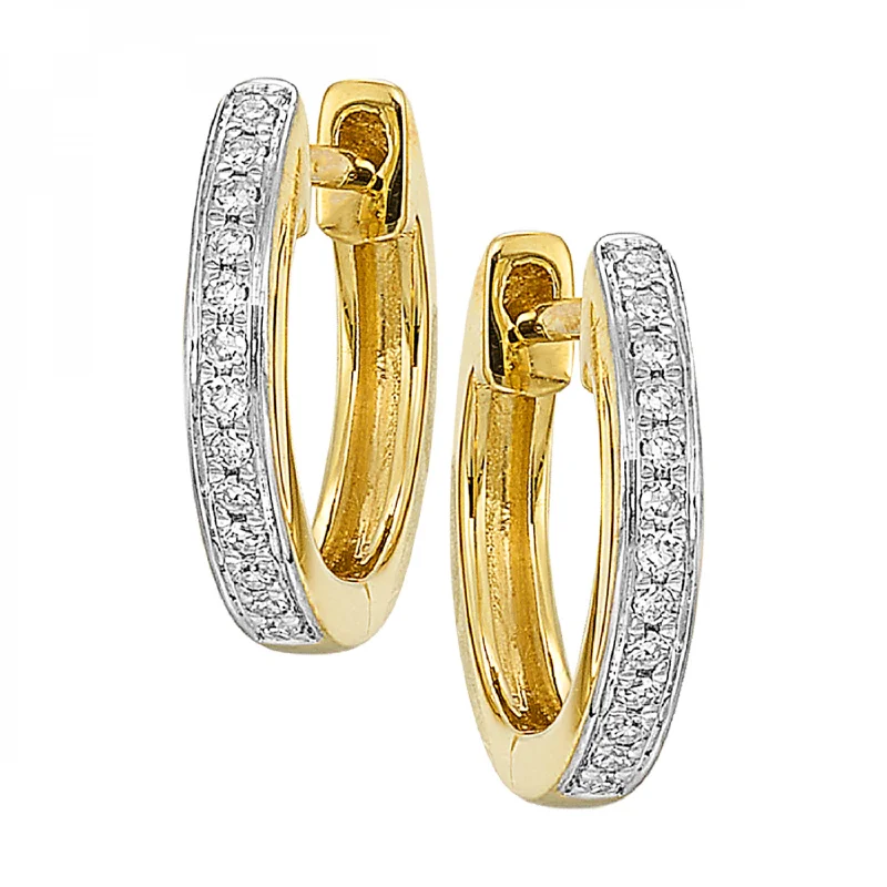 Channel Set Diamond Pave Huggie Hoop Earrings in 14k Yellow Gold, 0.05 ctw