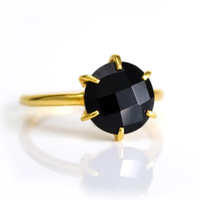 Black Onyx Round Prong Set Ring