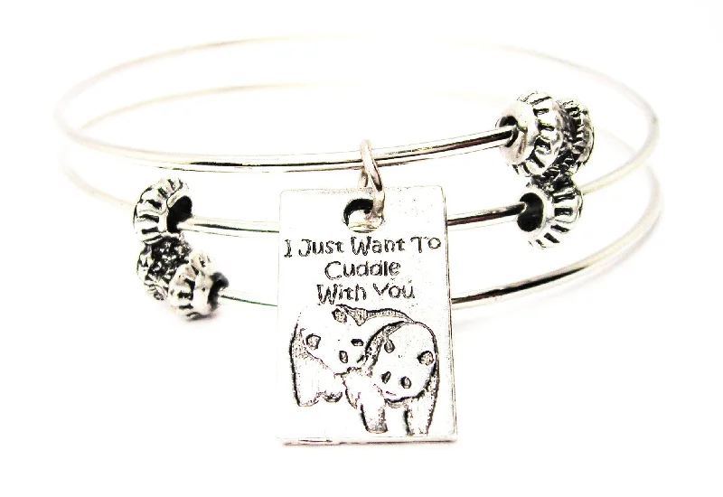 I Just Want To Cuddle With You Panda Bears Triple Style Expandable Bangle Bracelet