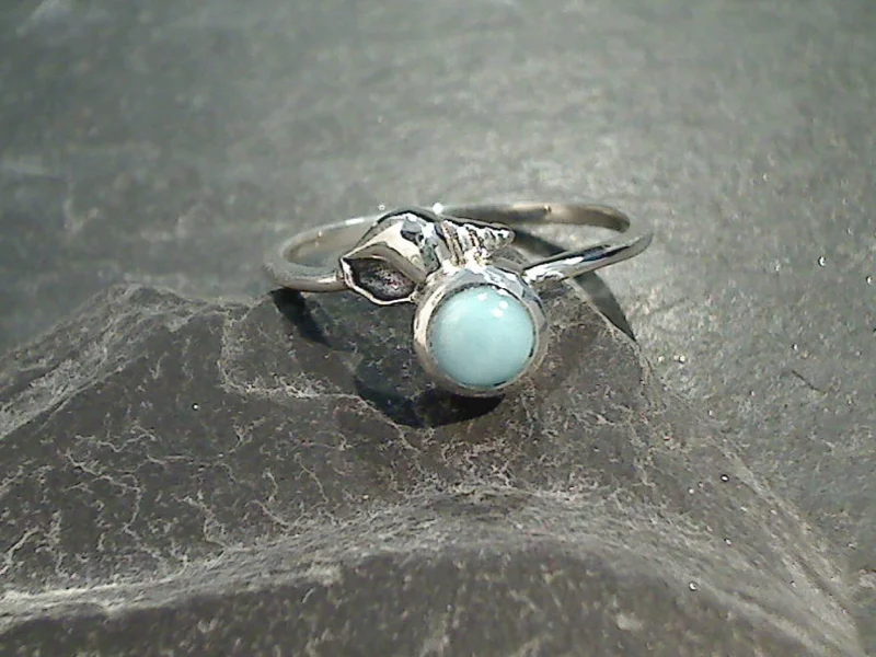 Size 8.75 Larimar, Sterling Silver Sea Shell Ring