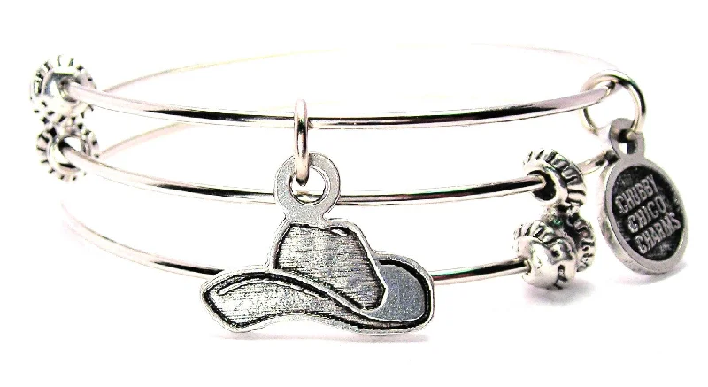 Engraved Cowboy Hat Triple Style Expandable Bangle Bracelet