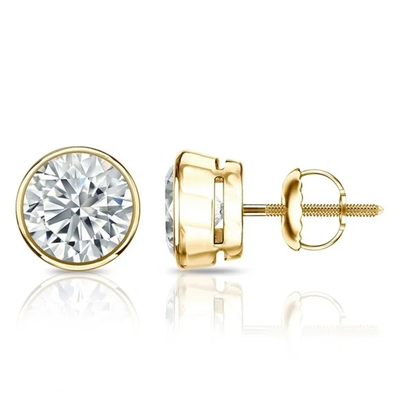 Auriya 2ctw Round Diamond Stud Earrings Bezel-set 18k Gold - GIA Certified