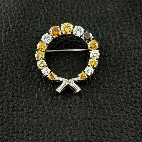 Fancy Color Diamond Circle Estate Brooch