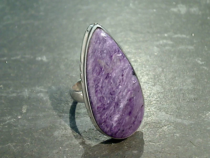 Size 9 Charoite, Sterling Silver Ring