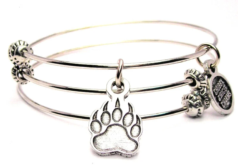 Engraved Paw Print With Claws Triple Style Expandable Bangle Bracelet