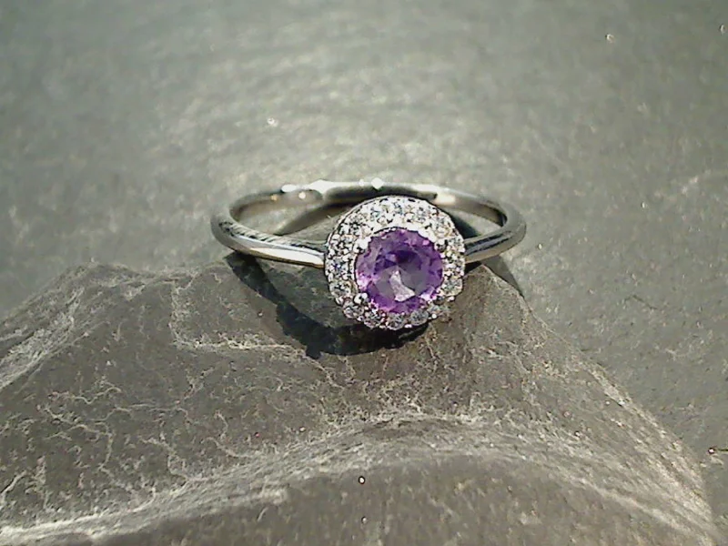 Size 8 Amethyst, CZ, Sterling Silver Ring