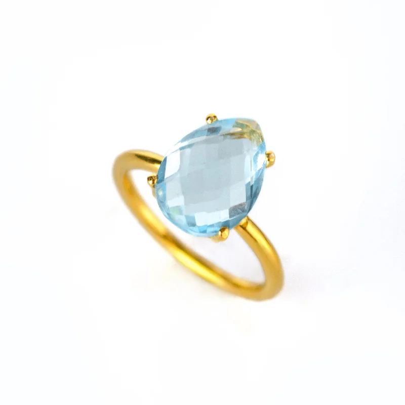 Sky Blue Topaz Teardrop Prong Set Ring • December Birthstone