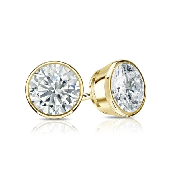 Auriya 4.70ctw Round Diamond Stud Earrings Bezel-set 18k Gold - GIA Certified