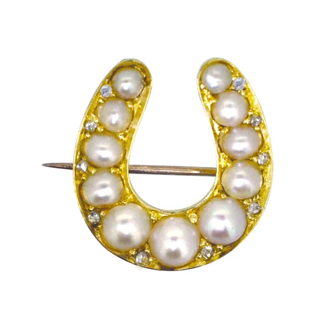 Pearl & Diamond Horse Shoe Brooch