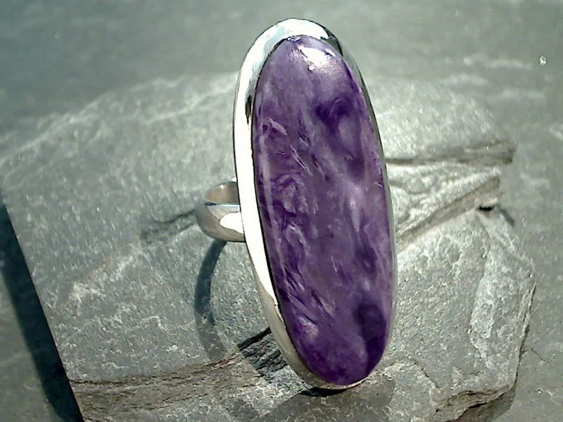 Size 6 Charoite, Sterling Silver Ring