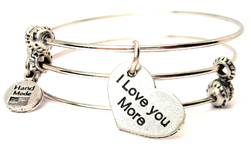 I Love You More Heart Triple Style Expandable Bangle Bracelet