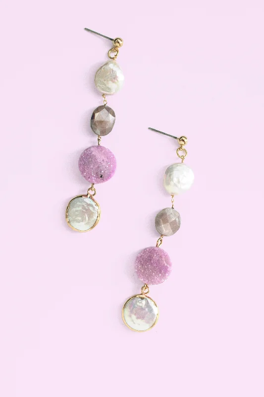 Druzy Coin Pearl Drop Earrings