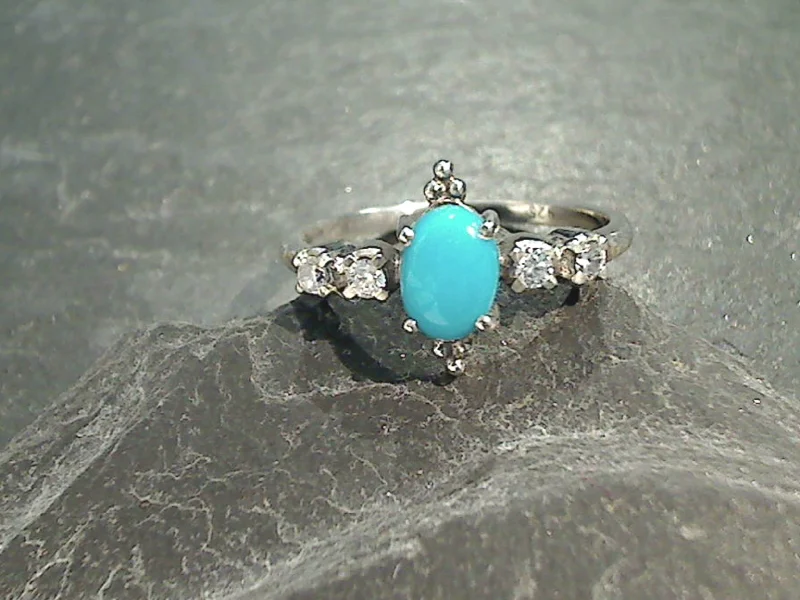 Size 8 Turquoise, CZ, Sterling Silver Ring