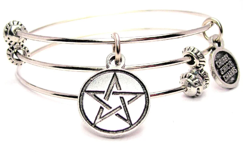 Pentacle Symbol Triple Style Expandable Bangle Bracelet