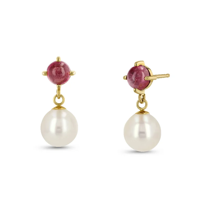 Stone Pearl Drops - Pink Tourmaline