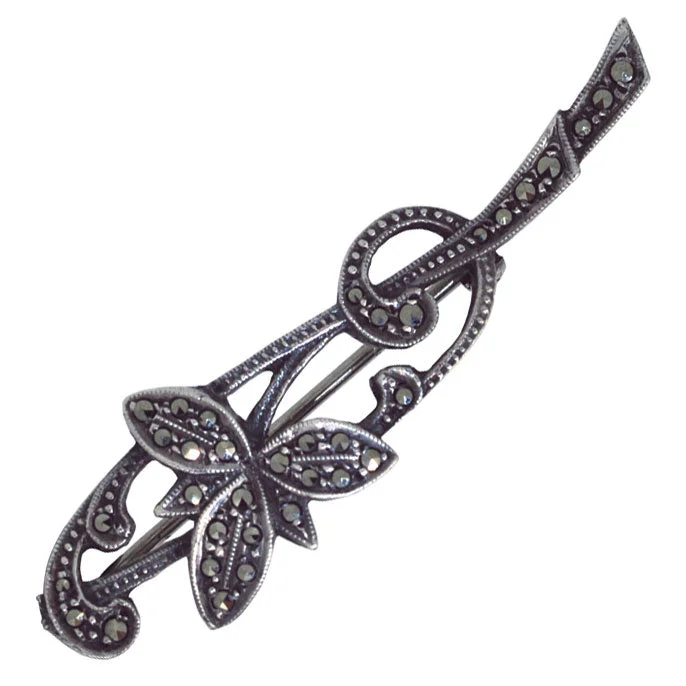 Marcasite Flower Bar Brooch