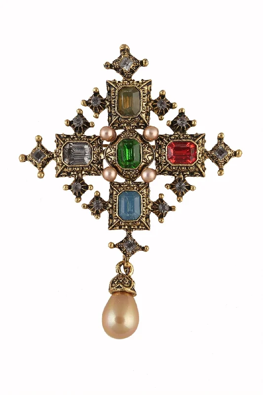 Beautiful Vintage Multicolour Diamond & Pearl Brooch Pin