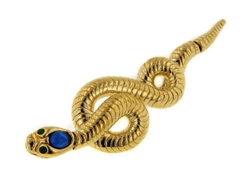 Moveable Gold-Tone Crystal Snake Brooch Bar Lapel Pin