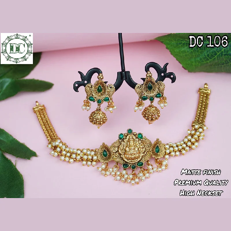 Diksha Collection Gold Plated Pota Stone Temple Necklace Set