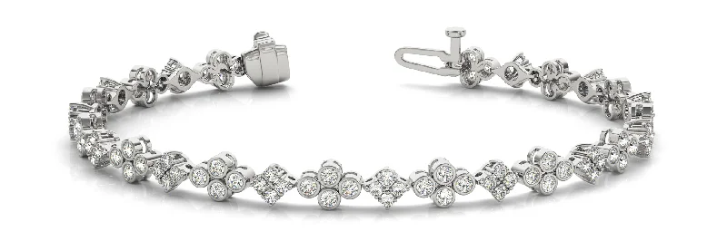 14K Bezel and Prong Set Cluster Diamond Bracelet