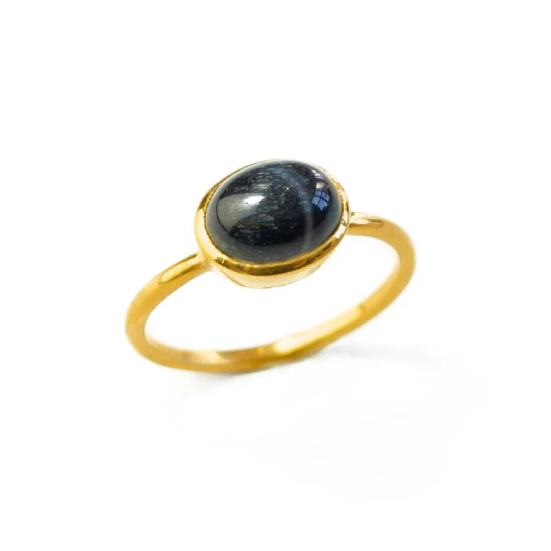 Oval Black Tiger Eye Cabochon Ring