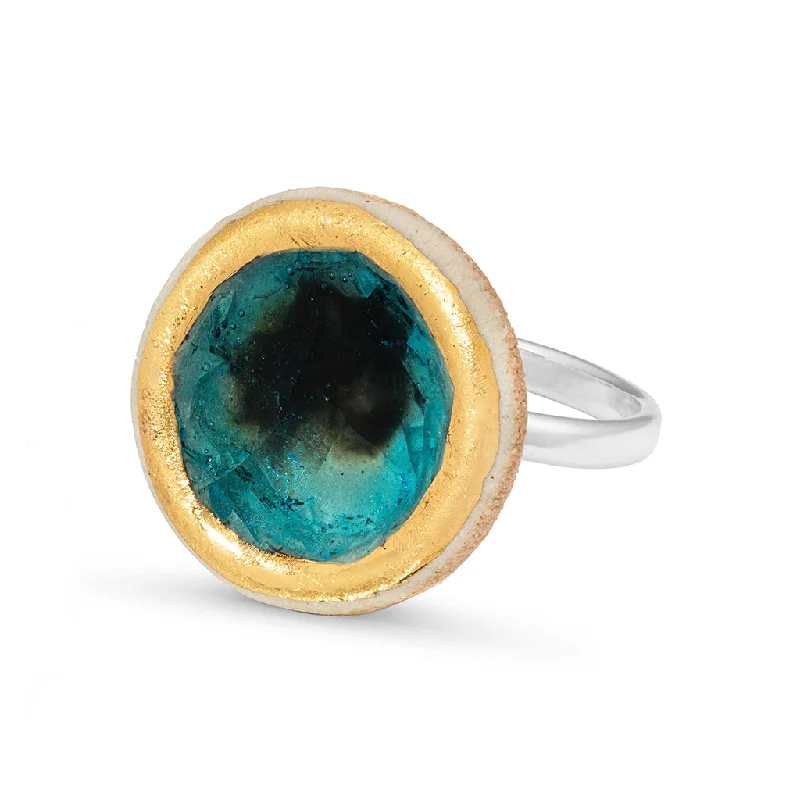 Large Round Turquoise Reef Adjustable Ring