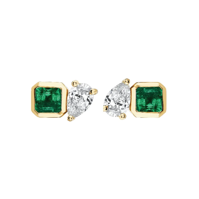 Lovers Duet Emerald & Diamond Studs