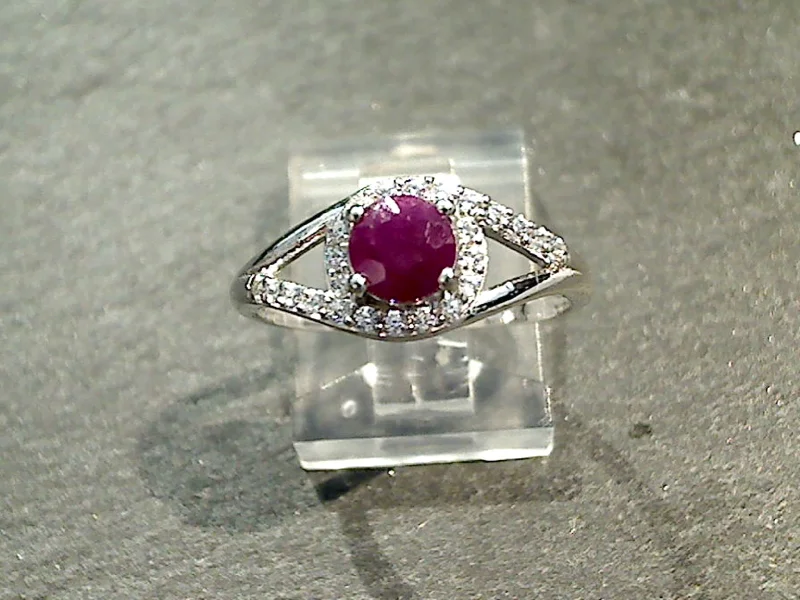 Size 7.25 Ruby, CZ, Sterling Silver Ring