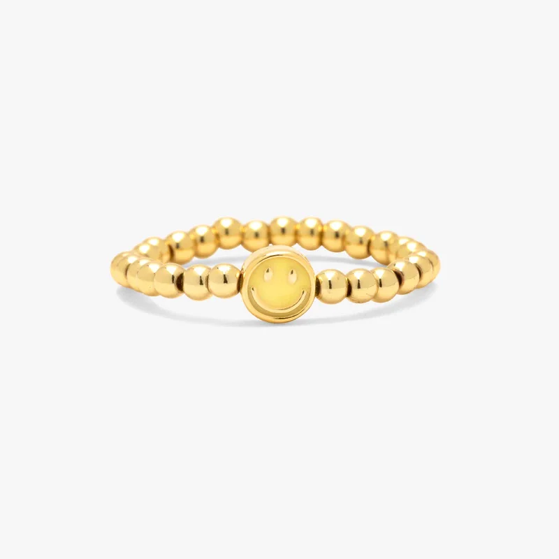 Happy Face Gold Bead Stretch Ring