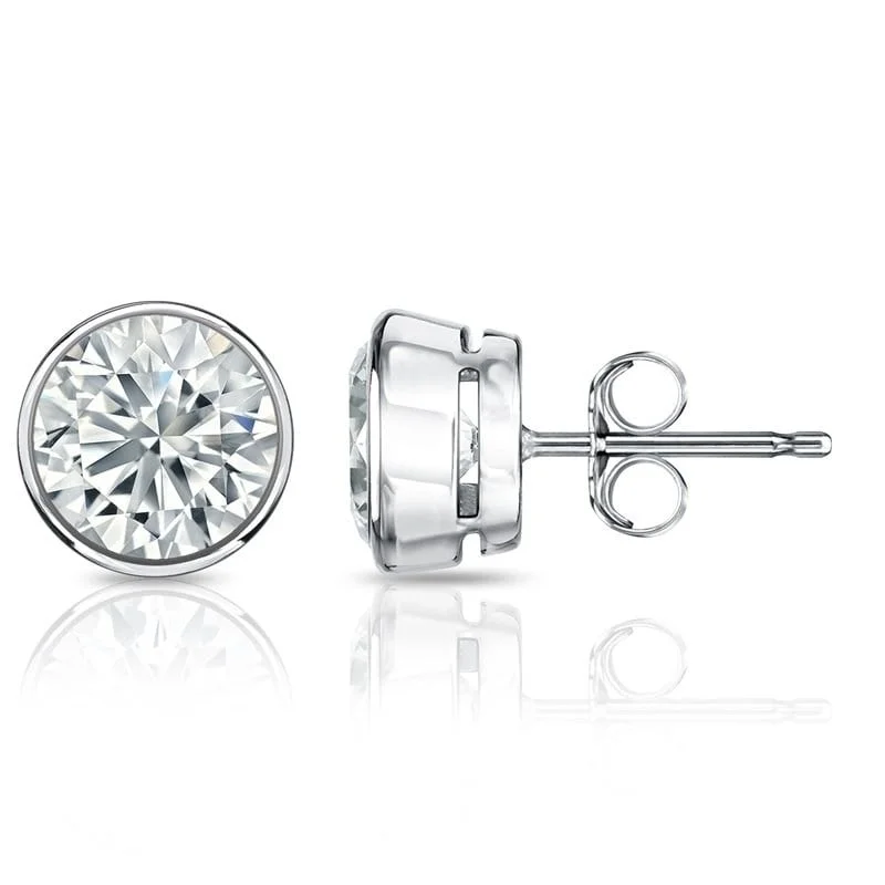 Auriya 1.70ctw Round Diamond Stud Earrings Bezel-set 18k Gold - GIA Certified